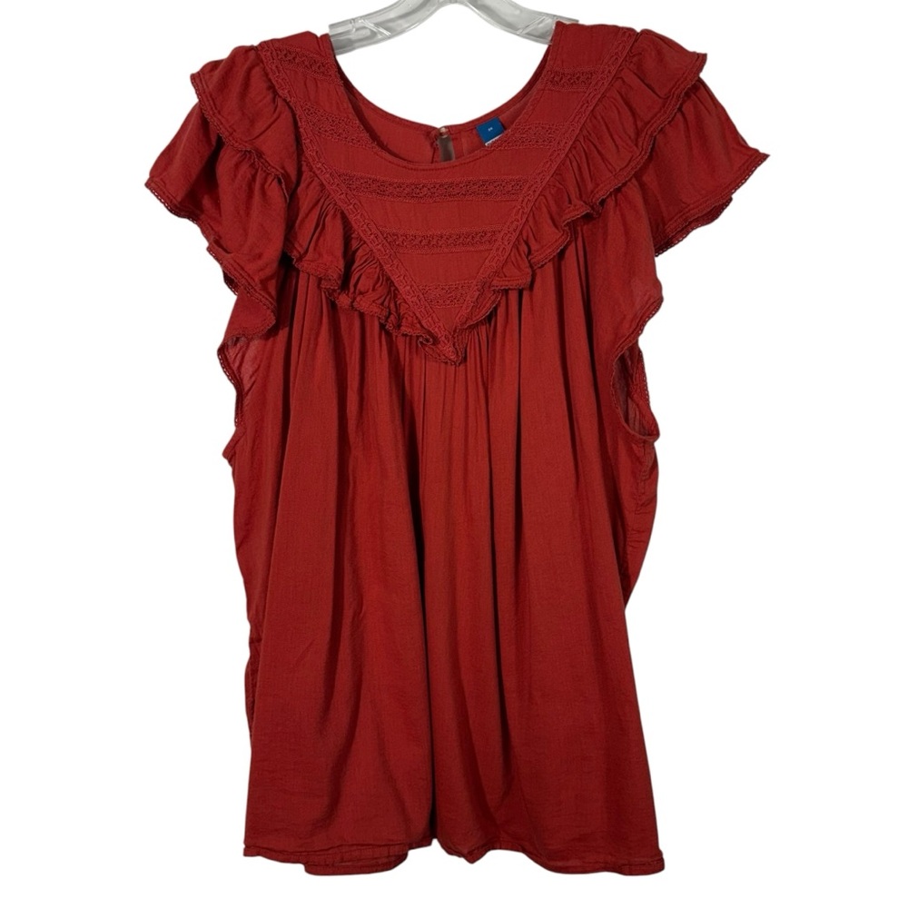 Old Navy Burnt Orange Ruffle Sleeve Plus Size Peasant Blouse Top 3X Crochet Lace